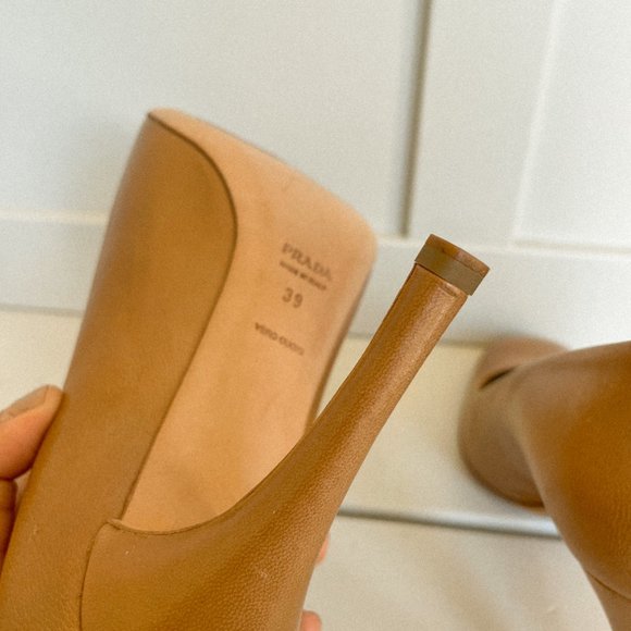 Prada Nude Square-toed Leather Pumps - Picture 7 of 7